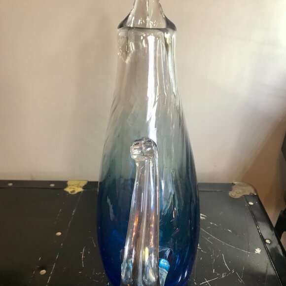 Blenko Handcraft Handblown Glass Large Blue Putcher Jug Vase 13.5" Tall - Picture 2 of 7